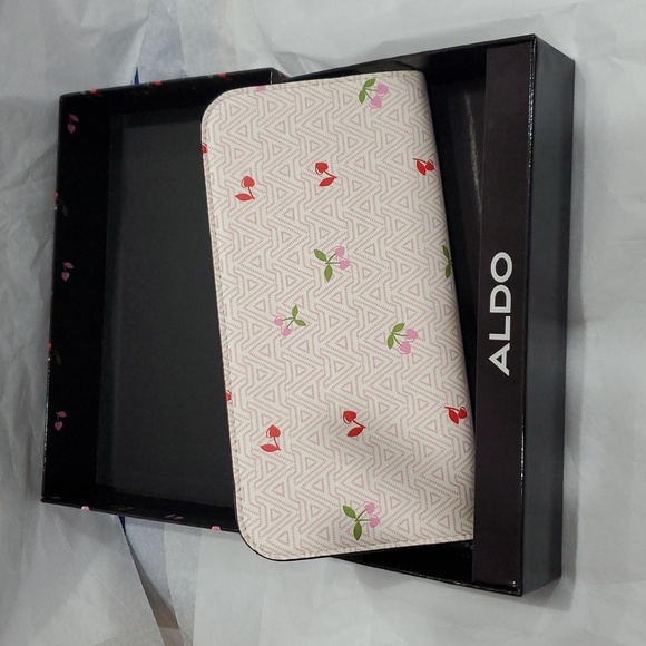 Aldo A monogram red pink heart shaped‎ cherry stem zip around wallet new in box - Picture 2 of 16